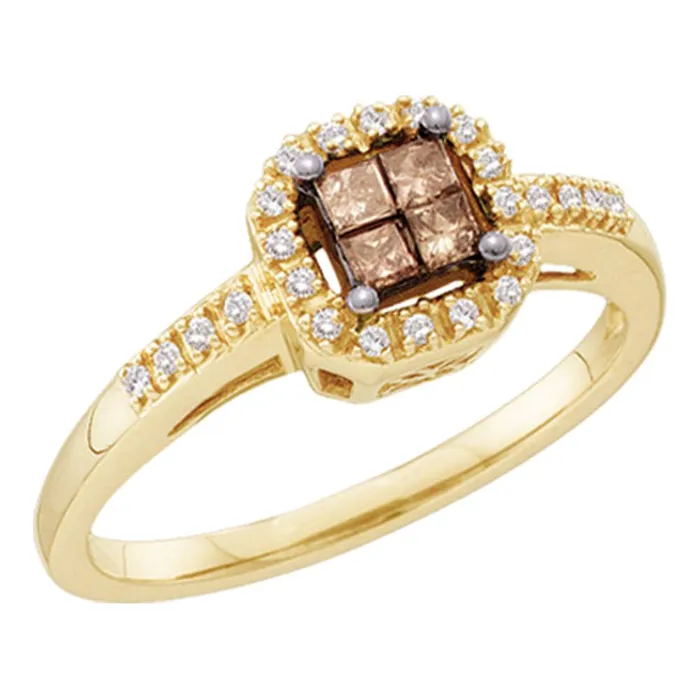 10kt Yellow Gold Womens Princess Cognacbrown Color Enhanced Diamond Square Cluster Ring 14 Cttw mayamila Rings 10kt Yellow Gold Womens Princess Cognacbrown Color Enhanced Diamond Square Cluster Ring 14 Cttw mayamila Rings