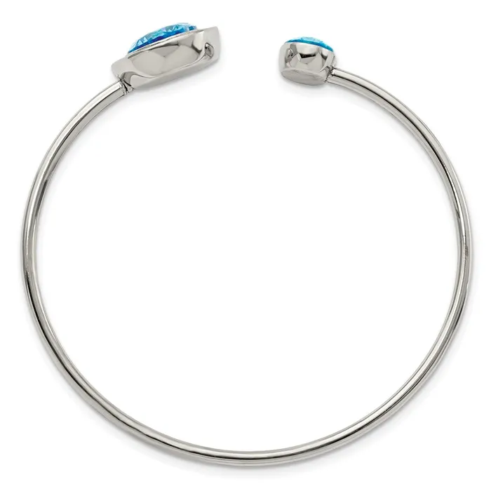 Bracelets TreasureFineJewelers Stainless Steel Polished with Blue and Clear CZ Bangle