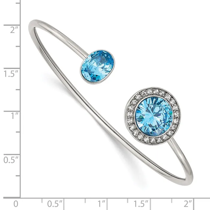 Bracelets TreasureFineJewelers Stainless Steel Polished with Blue and Clear CZ Bangle