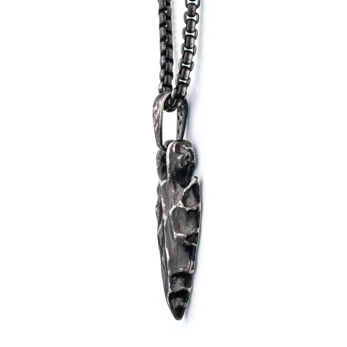 Necklaces INOX JEWELRY Gunmetal Silver Tone Stainless Steel Chiseled Arrowhead Pendant with Box Chain