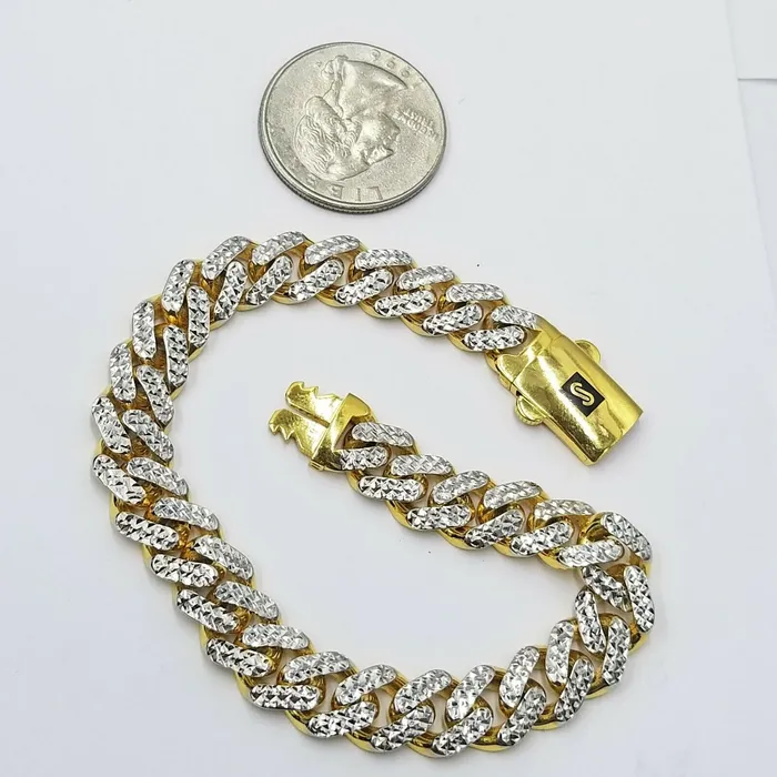 10K Yellow Gold Royal Monaco Cuban Bracelet 85mm Long Diamond Cut 85 Gold and Diamond Bracelets 10K Yellow Gold Royal Monaco Cuban Bracelet 85mm Long Diamond Cut 85 Gold and Diamond Bracelets