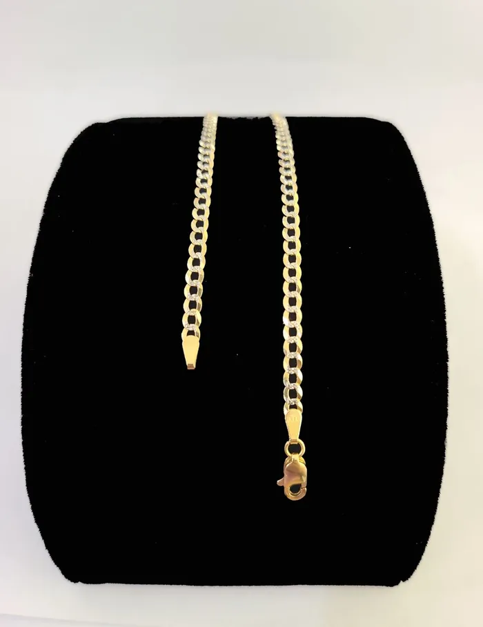 Gold and Diamond Bracelets 14K Solid Cuban Curb Link Bracelet Diamond Cut 3mm 7 Inch REAL Yellow Gold