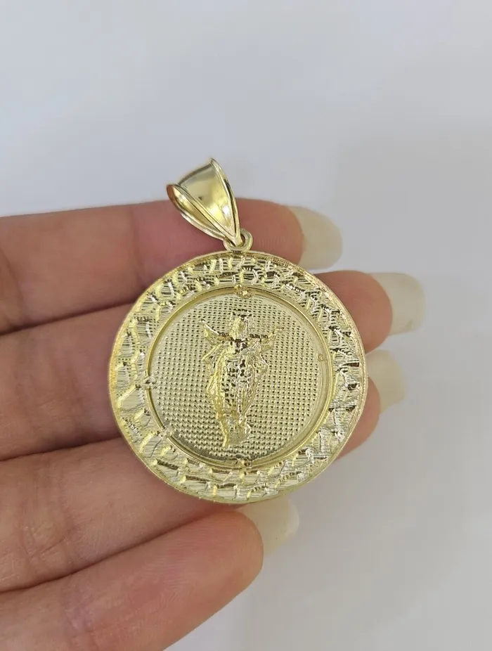Necklaces Gold and Diamond 10k 3mm Rope Chain Nugget Medallion Guadalupe Pendant 1830 Set Charm Necklace