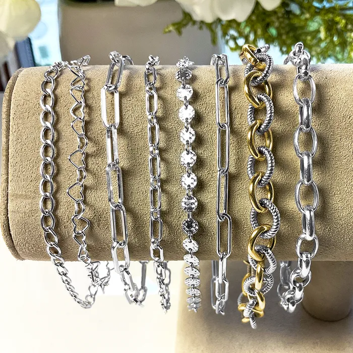 Elisa Ilana SS Hammered Disc Chain Bracelet w Pearl Accent Bracelets